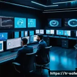 Home 22 소프트웨어 공급망 보안 사례 성공적인 전략 - A highly detailed digital illustration of a modern software supply chain security control room in a ...