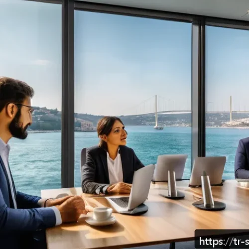 Home 33 소프트웨어 공급망 보안 문제 해결을 위한 커뮤니케이션 - A modern office setting in Istanbul with a diverse team of Turkish professionals engaged in a transp...