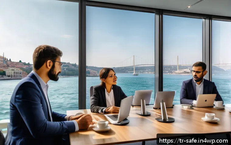 소프트웨어 공급망 보안 문제 해결을 위한 커뮤니케이션 - A modern office setting in Istanbul with a diverse team of Turkish professionals engaged in a transp...