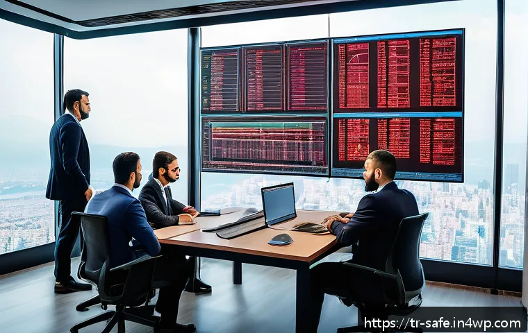 소프트웨어 공급망 보안과 데이터 보호 법률 - A modern Turkish office environment with diverse professionals collaborating on cybersecurity risk m...
