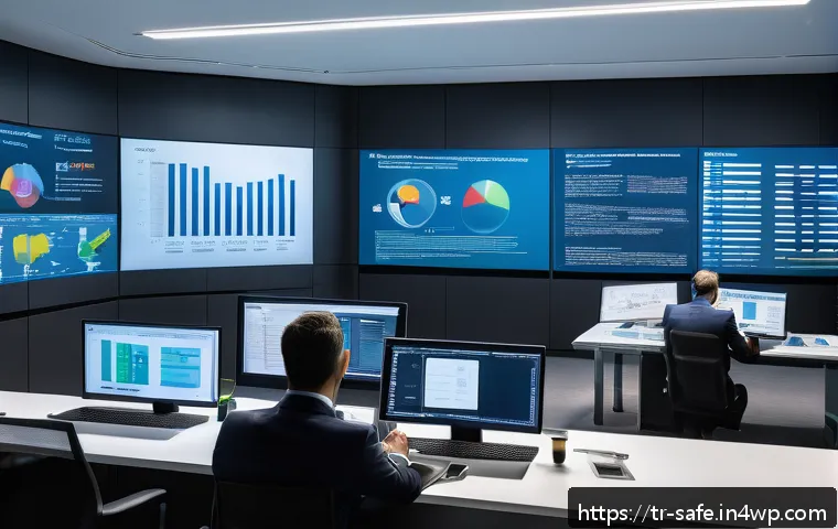 소프트웨어 공급망 보안의 모범 사례 공유 - A detailed and professional office setting showing a diverse team of cybersecurity experts collabora...